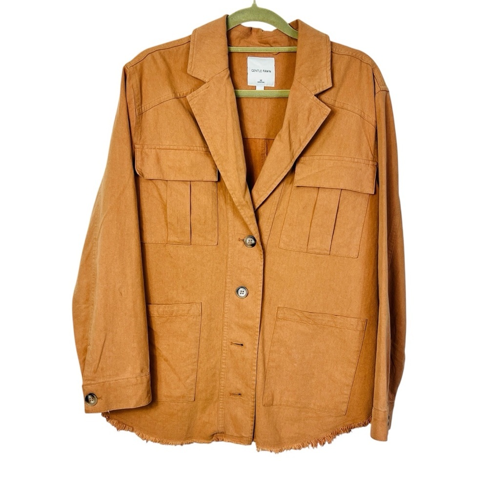 Gentle fawn Camel Button Up Raw Hem oversized Jacket Women Size XS